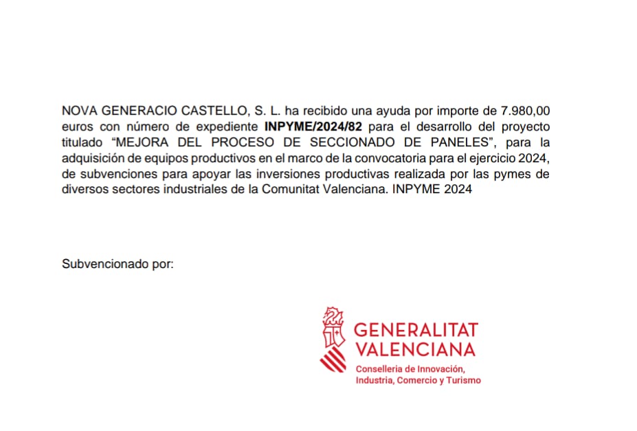 Ayuda Concedida. Nova Generació Castello S.L.